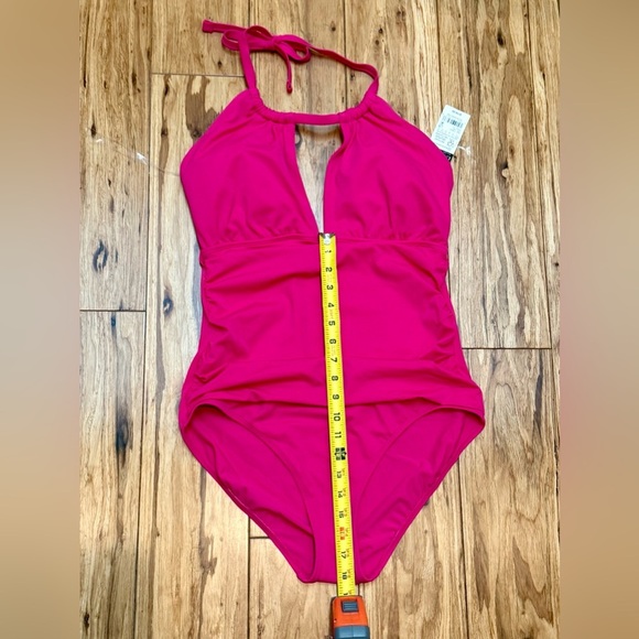 NWT Lauren Ralph Lauren Black Label 1-Piece Halter-Neck Fuchsia Swimsuit Sz 14 - Picture 10 of 13